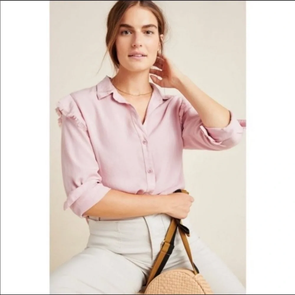 Anthropologie Cloth and Stone Pink Button Down with Frayed Shoulders - Picture 1 of 6
